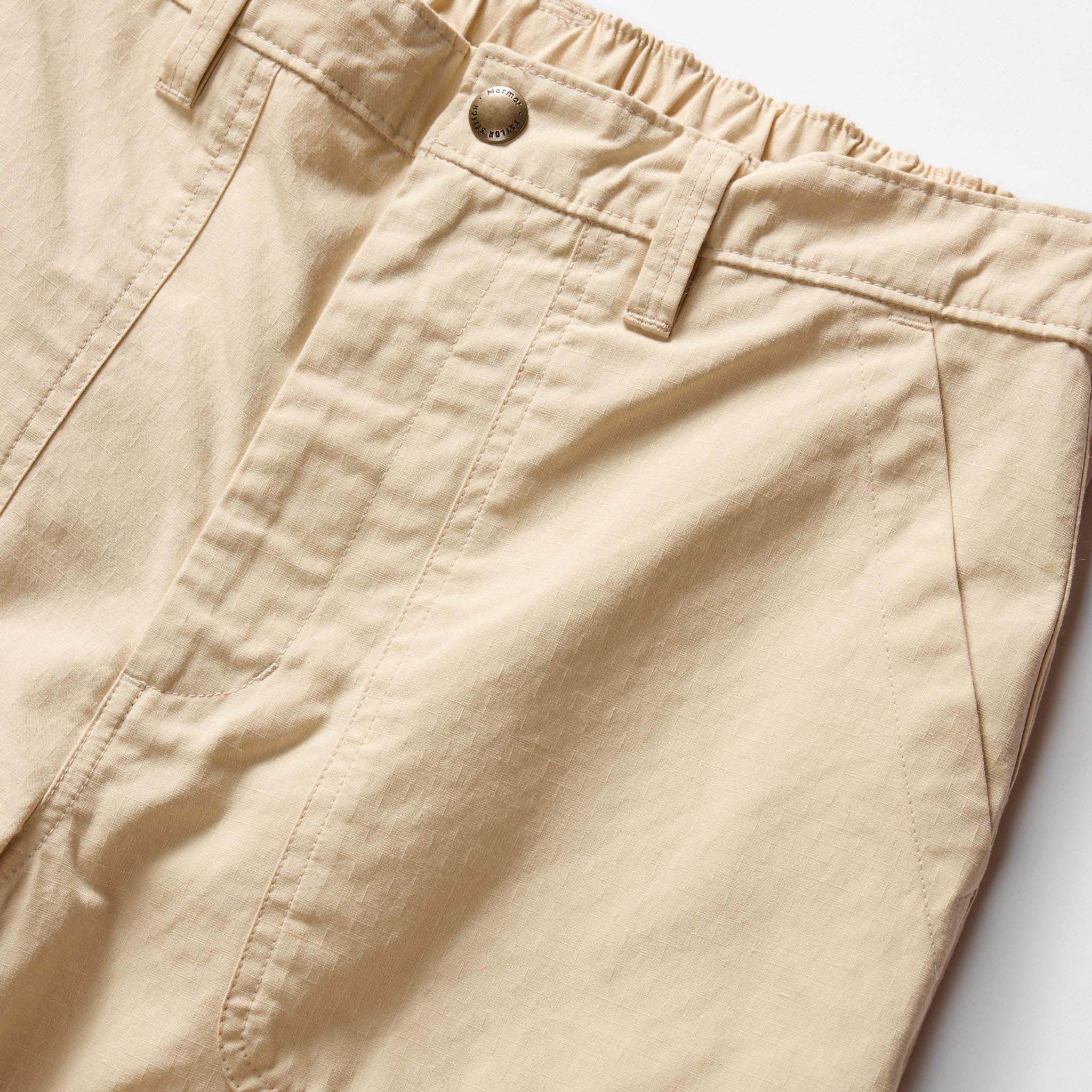 material shot of the waistband and button closure on The Scramble Pant in Boulder, Bottoms by Taylor Stitch