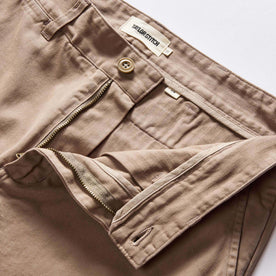 material shot of the waistband on The Slim Foundation Pant in Dried Earth