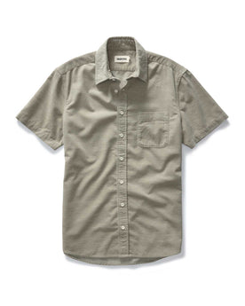 flatlay of The Short Sleeve California in Heather Moss Cord, Wovens by Taylor Stitch