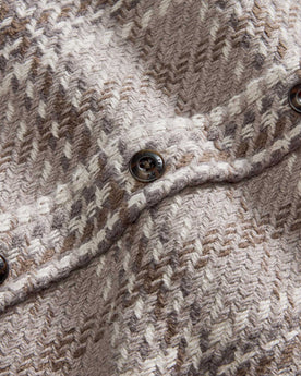 material shot of the buttons on The Cutter Overshirt in Grey Plaid, Wovens by Taylor Stitch