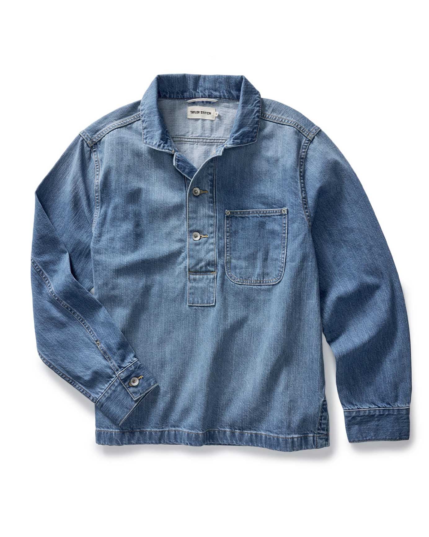 The Milton Pullover in Washed Selvedge Denim: Featured Image, Wovens by Taylor Stitch