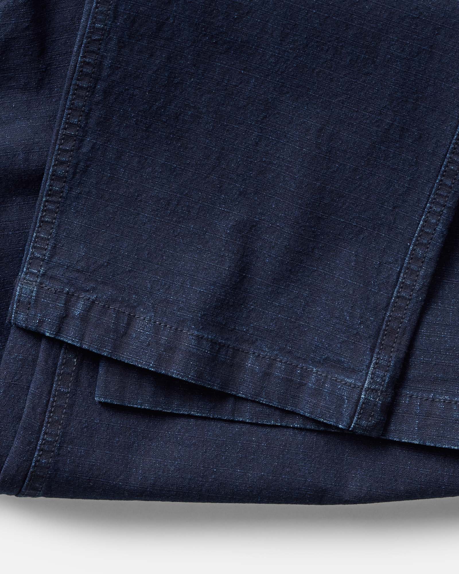 material shot of the back pockets on The Breakwater Pant in Rinsed Indigo Ripstop, Bottoms by Taylor Stitch
