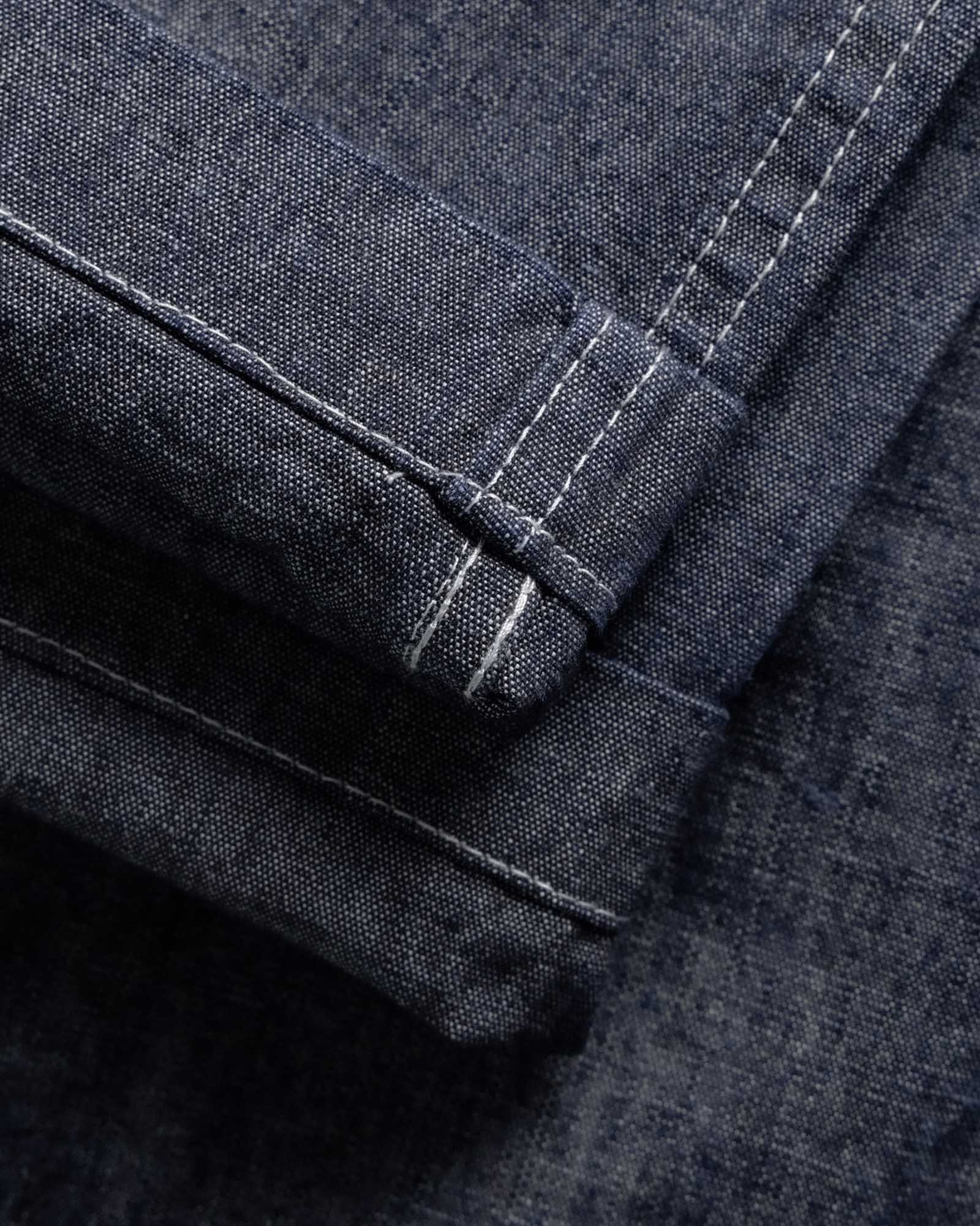 material shot of the cuffs on The Easy Pant in Washed Indigo Chambray, Bottoms by Taylor Stitch