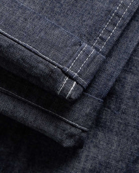 material shot of the cuffs on The Easy Pant in Washed Indigo Chambray, Bottoms by Taylor Stitch
