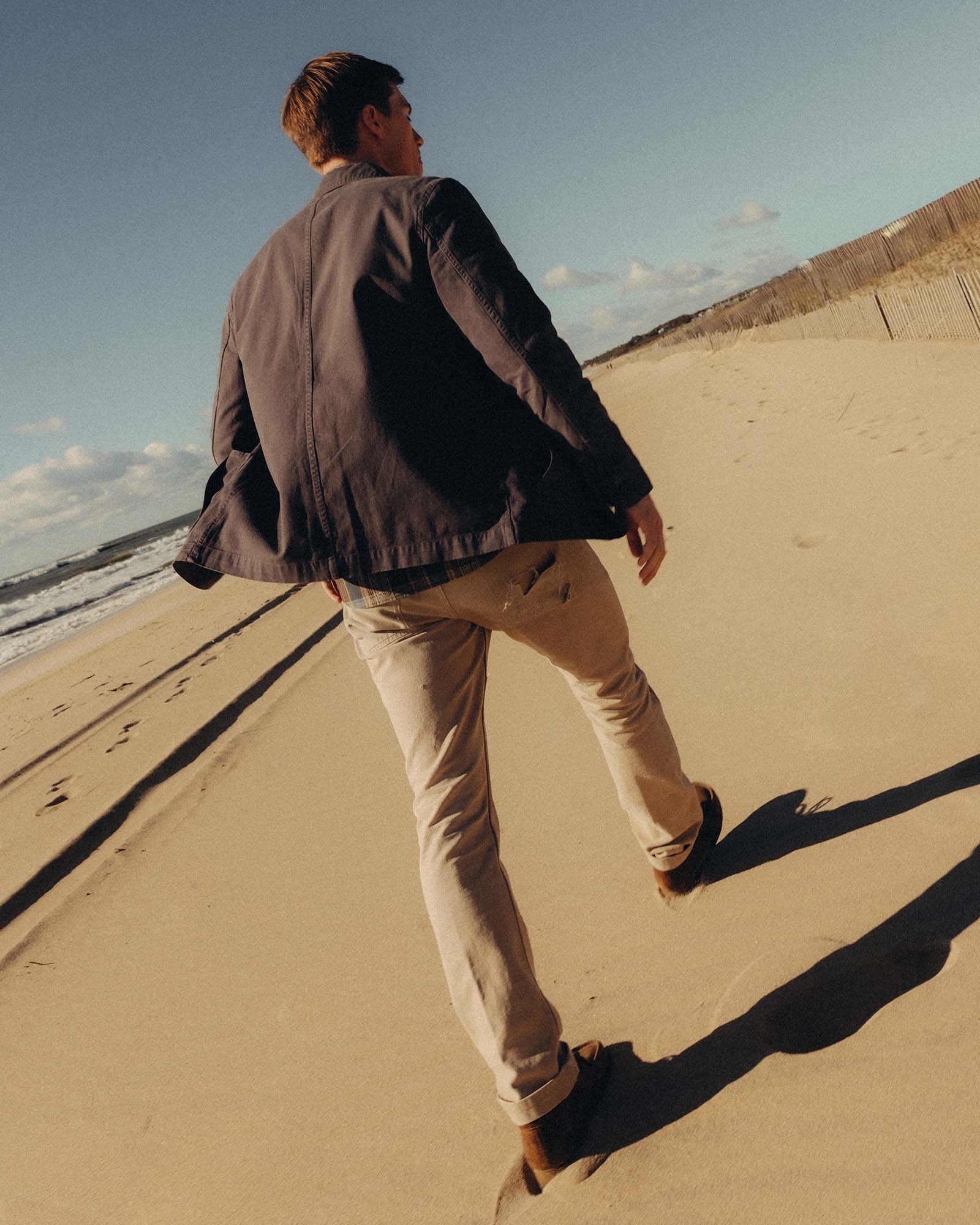 fit model showing the front of The Ojai Jacket in Organic Charcoal Foundation Twill, Outerwear by Taylor Stitch