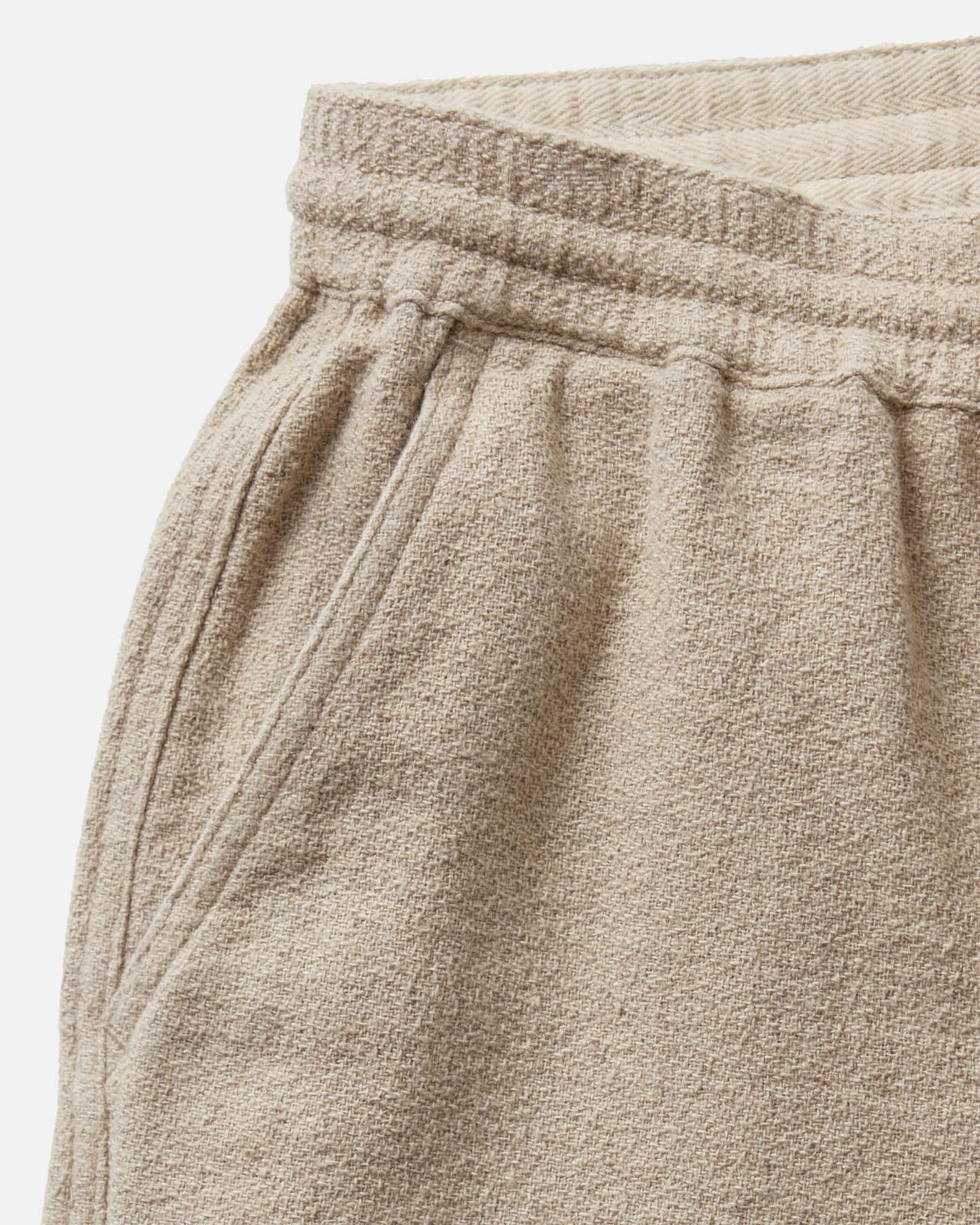 material shot of the pocket on The Apres Short in Heather Oat Crepe, Bottoms by Taylor Stitch