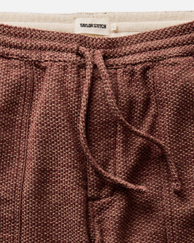 material shot of the waistband on The Breakwater Pant in Black Cherry Sashiko, Bottoms by Taylor Stitch