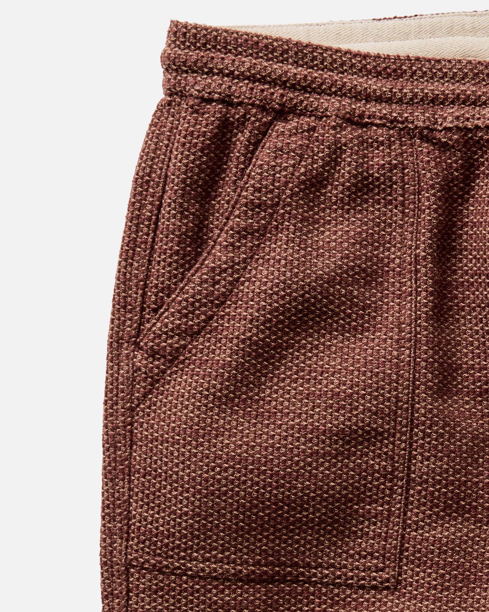 material shot of the pocket on The Breakwater Pant in Black Cherry Sashiko, Bottoms by Taylor Stitch