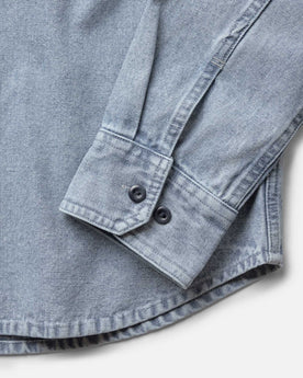 material shot of the sleeve on The Cadet Shirt in Washed Indigo Oxford, Wovens by Taylor Stitch