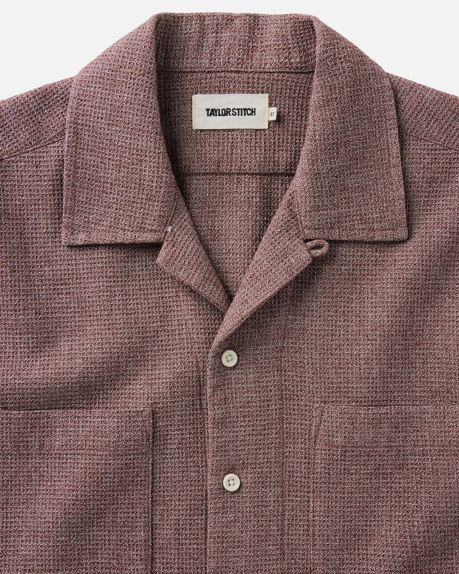 editorial image of The Conrad Shirt in Port Twist hanging, Wovens by Taylor Stitch