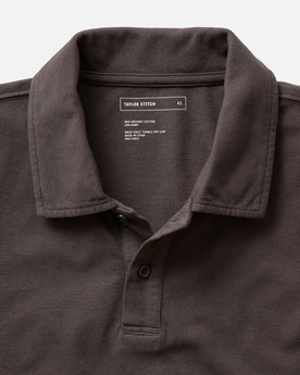 material shot of the collar on The Cotton Hemp Polo in Asphalt Pique, Knits by Taylor Stitch