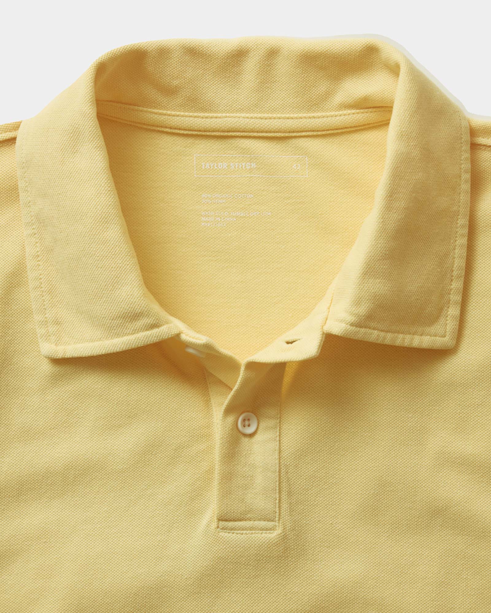 material shot of the collar on The Cotton Hemp Polo in Straw Pique, Knits by Taylor Stitch