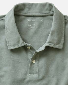 material shot of the collar on The Cotton Hemp Polo in Surf Green Pique, Knits by Taylor Stitch
