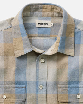 material shot of the collar on The Craftsman Shirt in Blue Sky Check, Wovens by Taylor Stitch