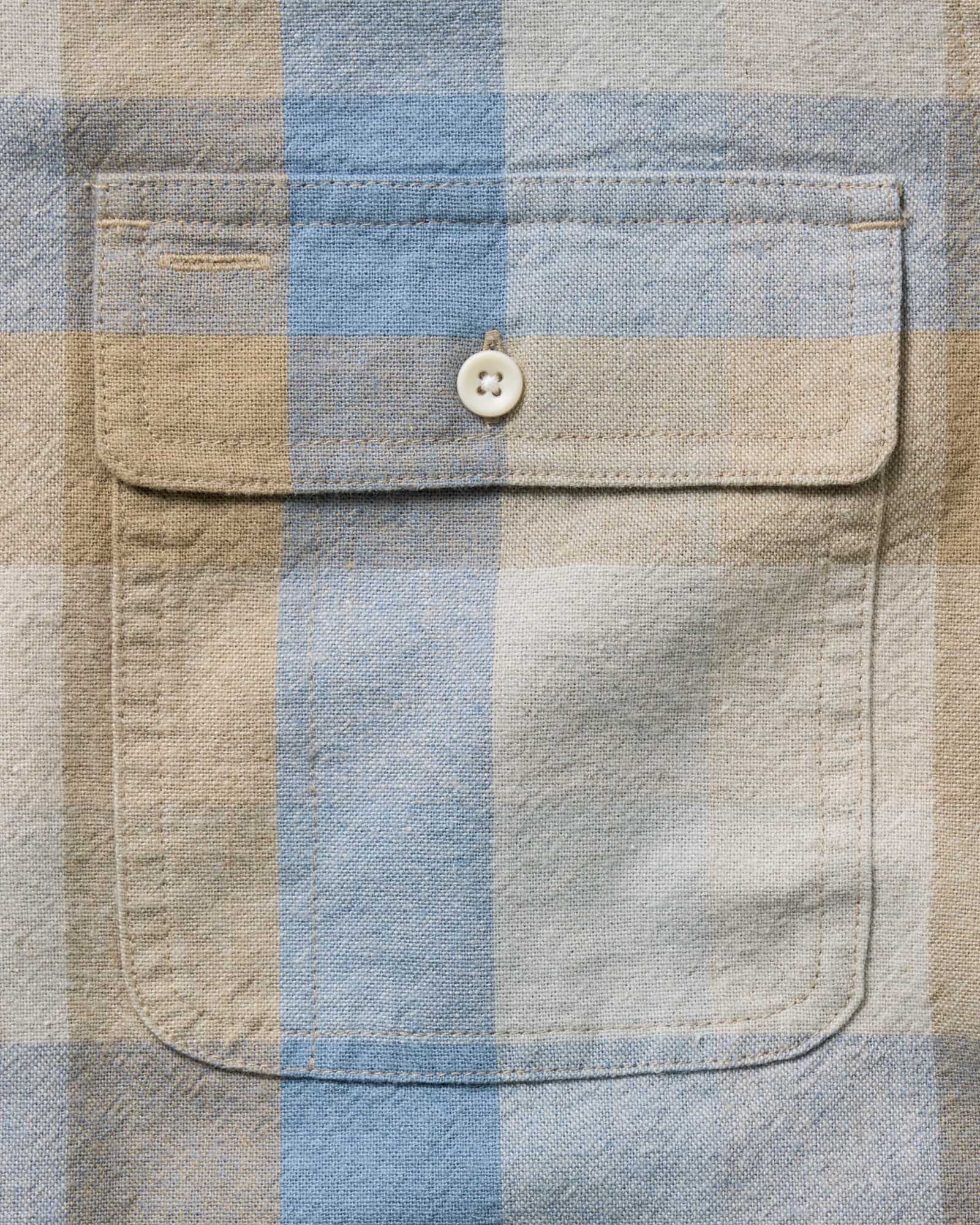 material shot of the pocket on The Craftsman Shirt in Blue Sky Check, Wovens by Taylor Stitch