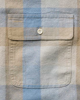 material shot of the pocket on The Craftsman Shirt in Blue Sky Check, Wovens by Taylor Stitch