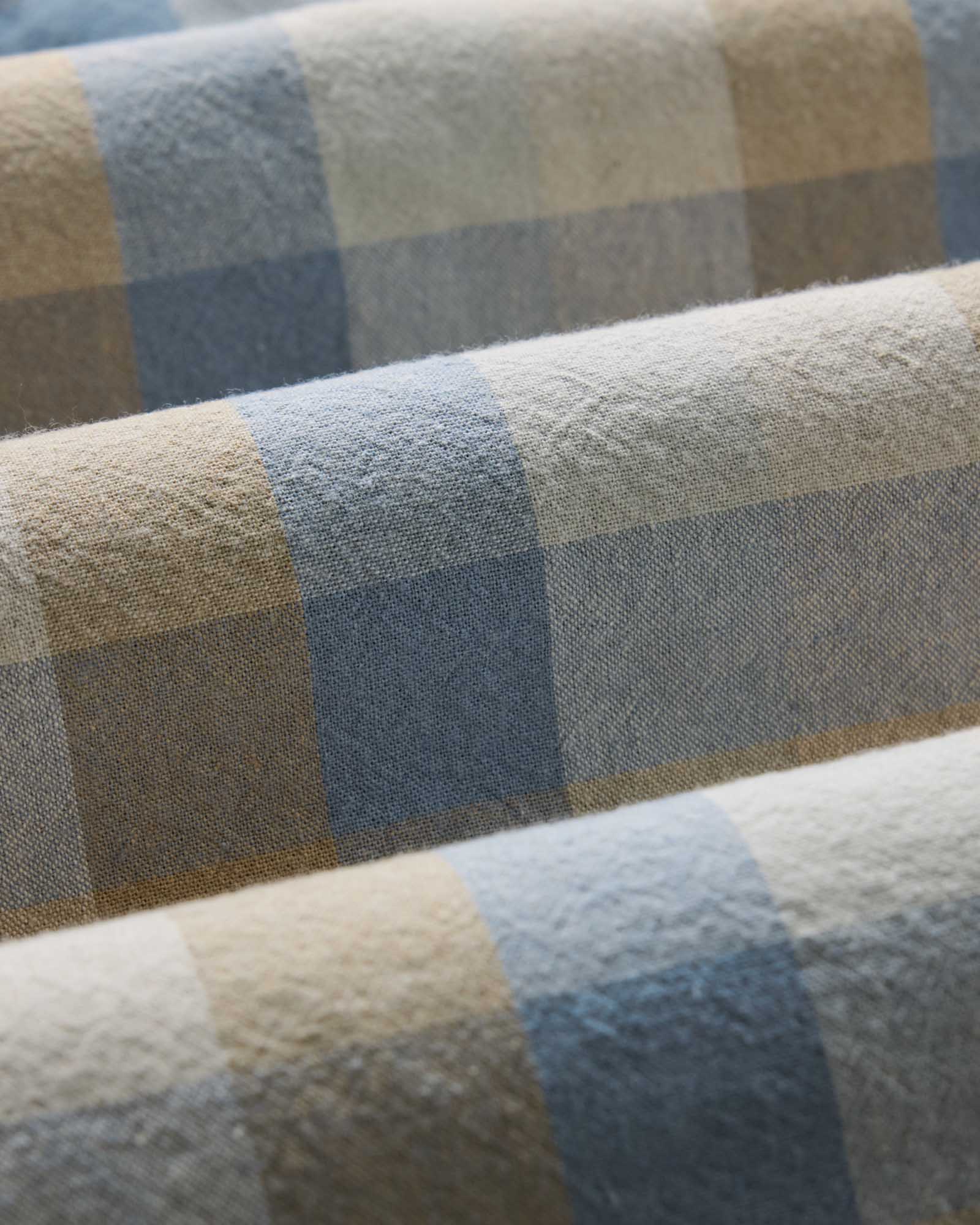 material shot of the fabric on The Craftsman Shirt in Blue Sky Check, Wovens by Taylor Stitch
