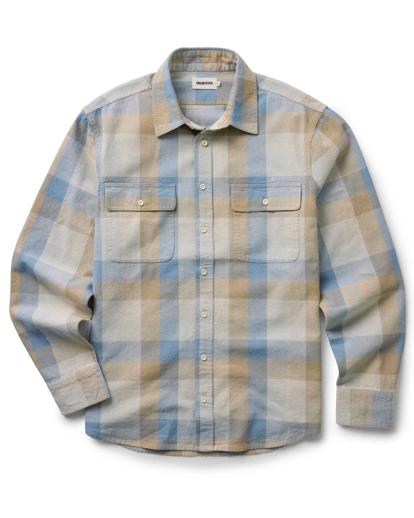 flatlay of The Craftsman Shirt in Blue Sky Check, Wovens by Taylor Stitch