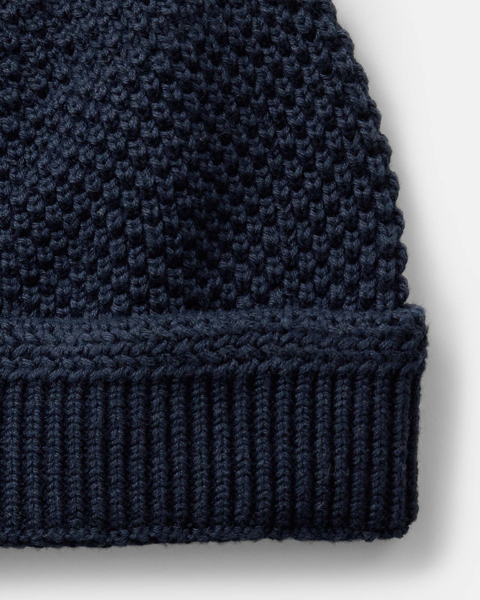 material shot of the cuff on The Crawford Beanie in Navy, Accessories by Taylor Stitch