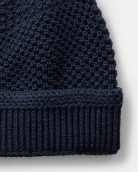 material shot of the cuff on The Crawford Beanie in Navy, Accessories by Taylor Stitch
