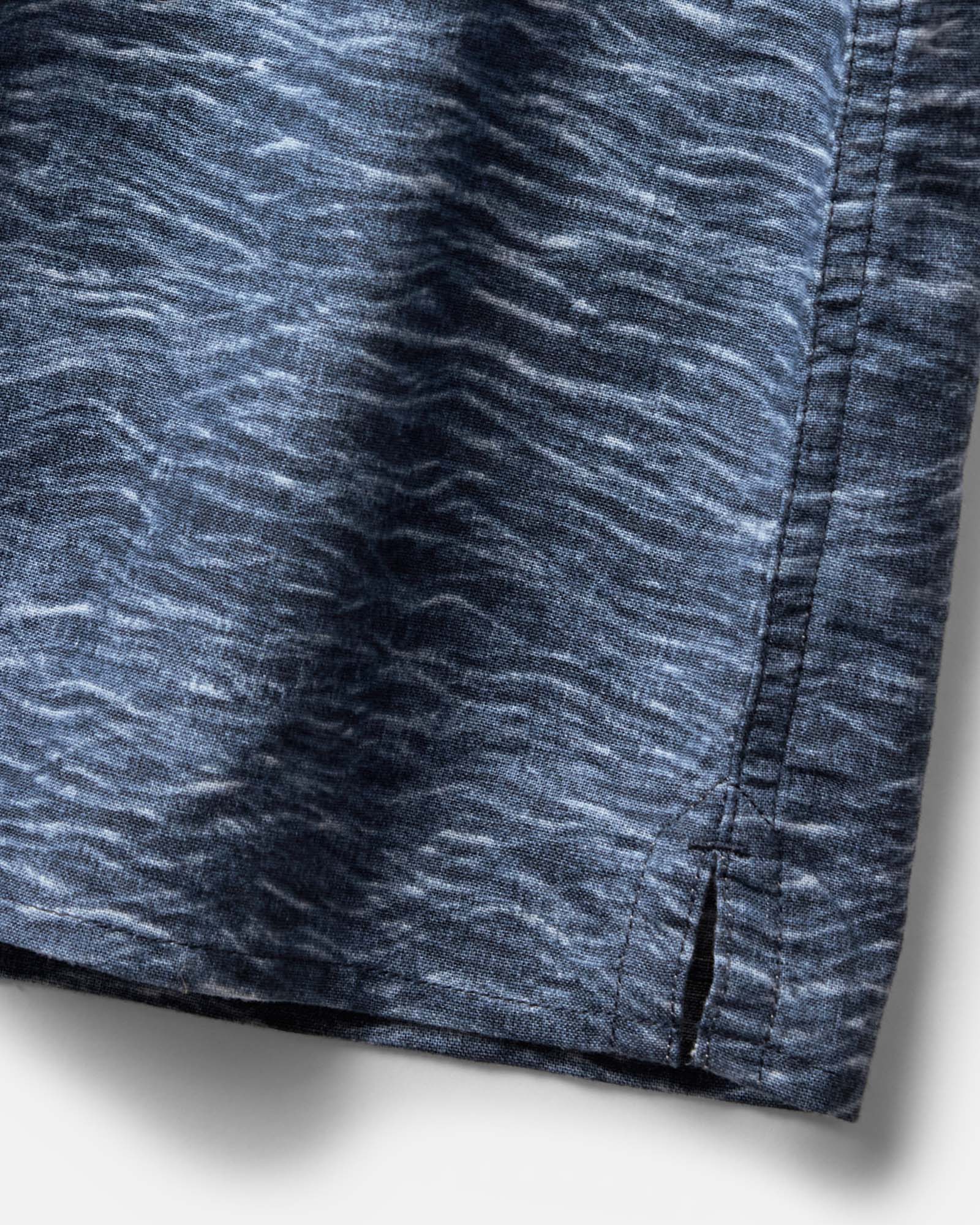 material shot of the hem on The Davis Shirt in High Seas, Wovens by Taylor Stitch