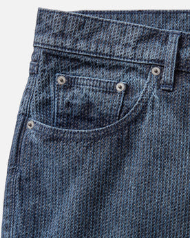 material shot of the pocket on The Democratic Jean in Japanese Washed Indigo Sashiko, Bottoms by Taylor Stitch