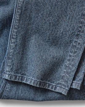material shot of the hem on The Democratic Jean in Japanese Washed Indigo Sashiko, Bottoms by Taylor Stitch