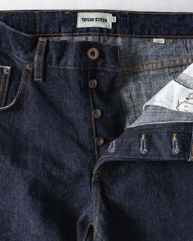 material shot of the buttons on The Democratic Jean in Rinsed Yoshiwa Selvedge, Bottoms by Taylor Stitch