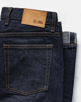 material shot of the back pocket on The Democratic Jean in Rinsed Yoshiwa Selvedge, Bottoms by Taylor Stitch