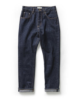 flatlay of The Democratic Jean in Rinsed Yoshiwa Selvedge, Bottoms by Taylor Stitch