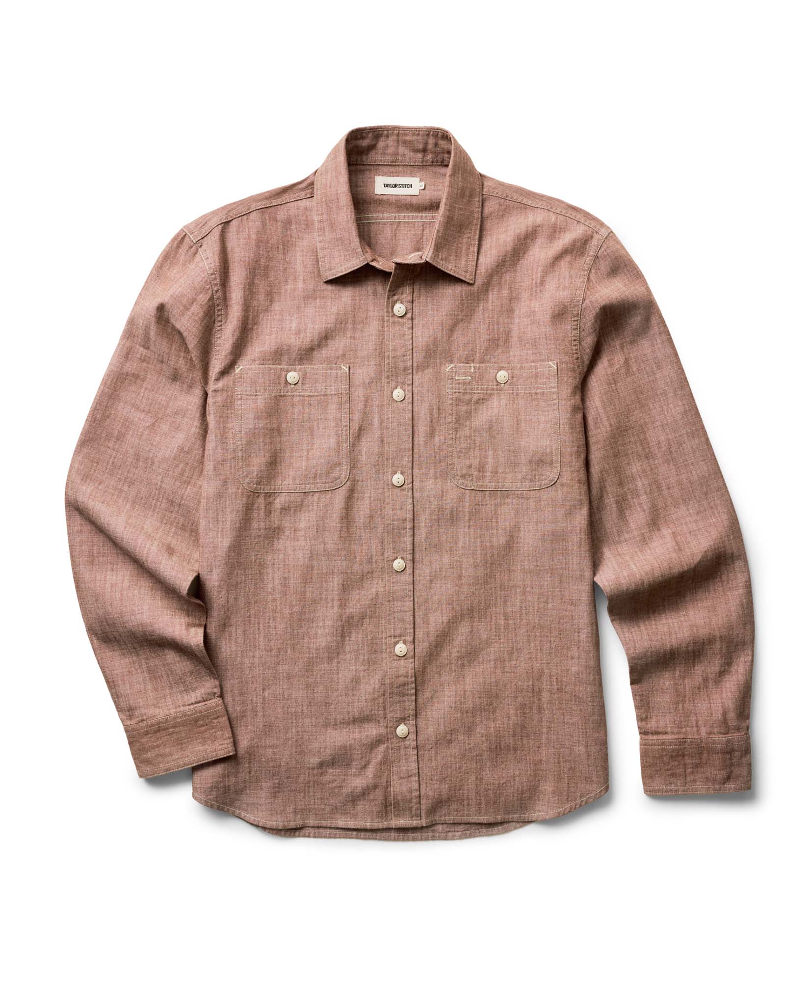 flatlay of The Foundry Shirt in Brick Chambray, Wovens by Taylor Stitch