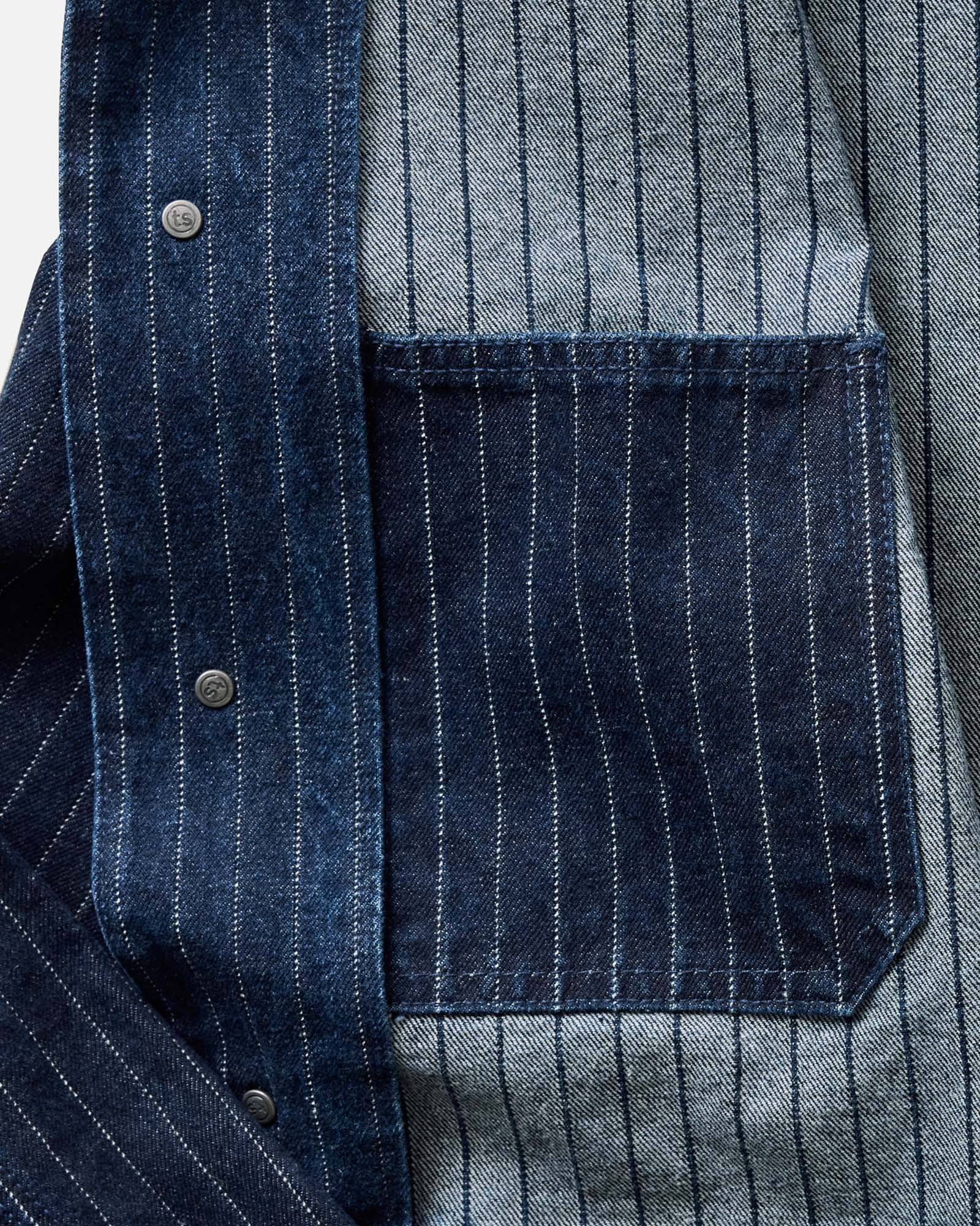 material shot of the inner pocket on The Fremont Jacket in Rinsed Indigo Dobby Denim, Outerwear by Taylor Stitch