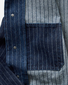 material shot of the inner pocket on The Fremont Jacket in Rinsed Indigo Dobby Denim, Outerwear by Taylor Stitch