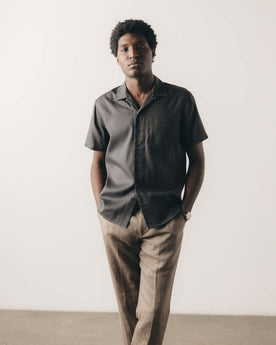 fit model showing off The Hawthorne Shirt in Asphalt, Wovens by Taylor Stitch