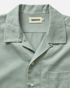 material shot of the collar on The Hawthorne Shirt in Surf Green, Wovens by Taylor Stitch