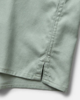material shot of the hem on The Hawthorne Shirt in Surf Green, Wovens by Taylor Stitch