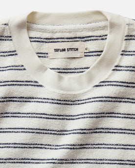 material shot of the collar on The Hooper Crew in Marine Stripe, Knits by Taylor Stitch