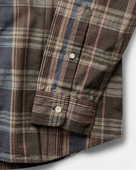 material shot of the sleeve on The Jack in Atlantic Blue Madras, Wovens by Taylor Stitch