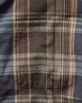 material shot of the pocket on The Jack in Atlantic Blue Madras, Wovens by Taylor Stitch