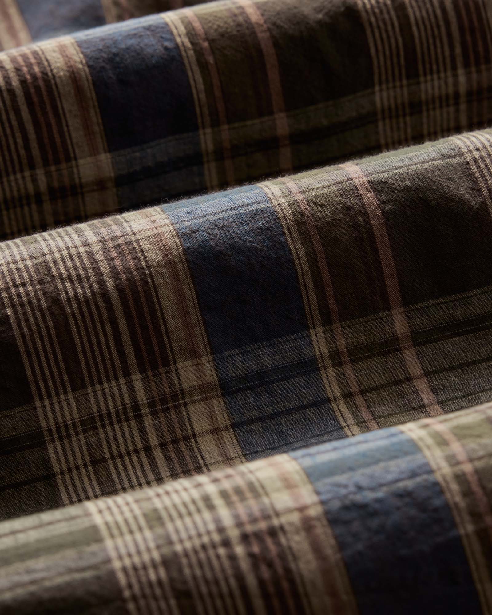 material shot of the fabric on The Jack in Atlantic Blue Madras, Wovens by Taylor Stitch