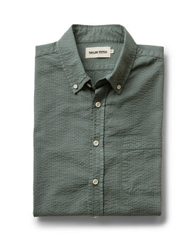 folded flatlay of The Jack in Deep Sea Seersucker, Wovens by Taylor Stitch