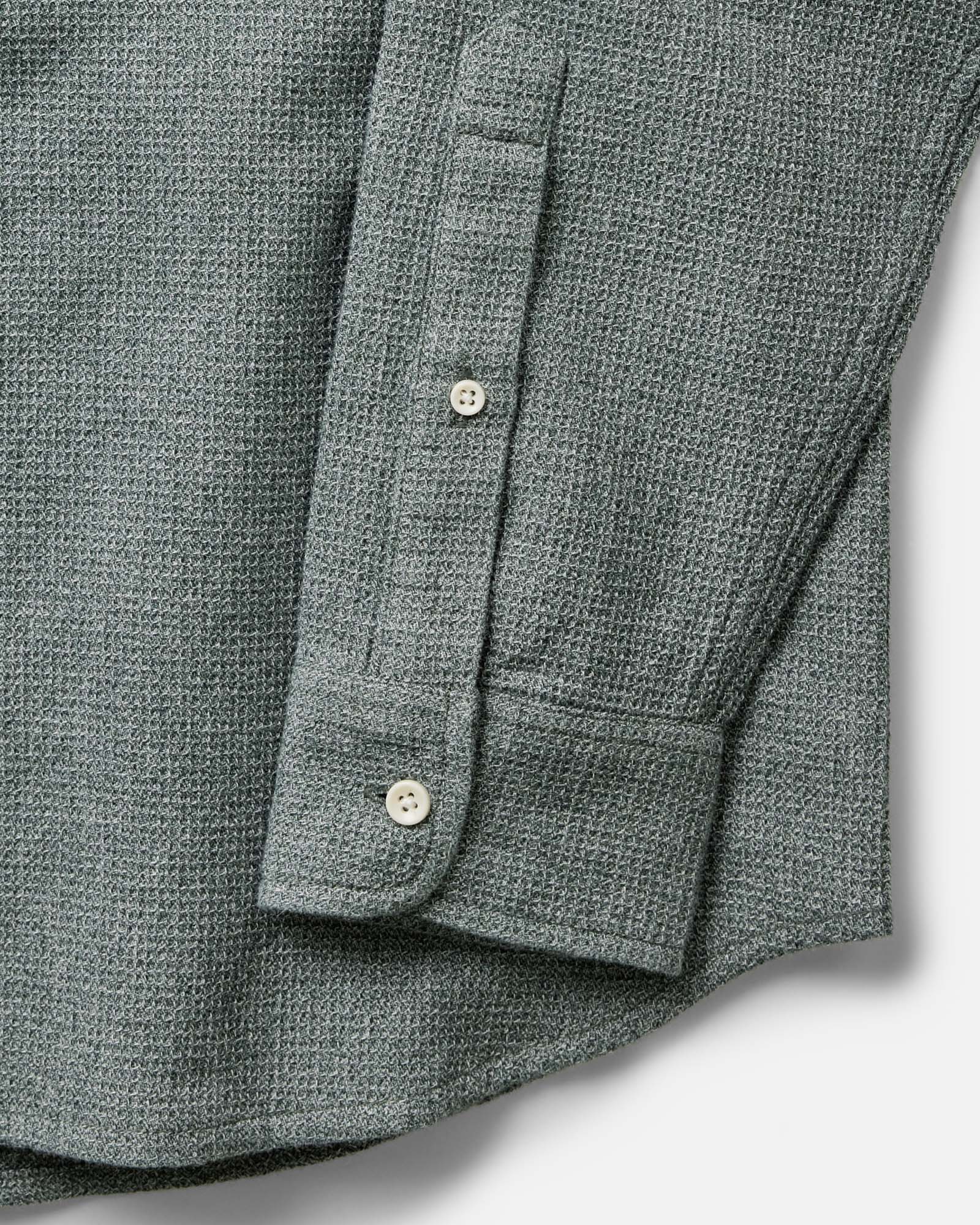 material shot of the sleeve on The Jack in Deep Sea Twist Waffle, Wovens by Taylor Stitch
