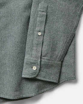 material shot of the sleeve on The Jack in Deep Sea Twist Waffle, Wovens by Taylor Stitch