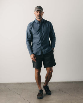 fit model showing off The Jack in Marine Stripe, Wovens by Taylor Stitch