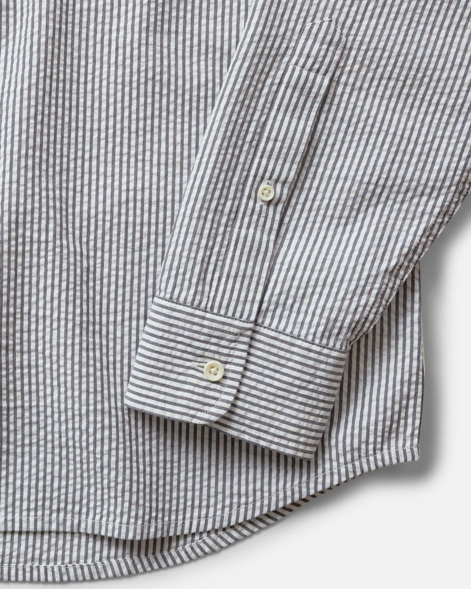 material shot of the sleeve on The Jack in Navy Stripe Seersucker, Wovens by Taylor Stitch