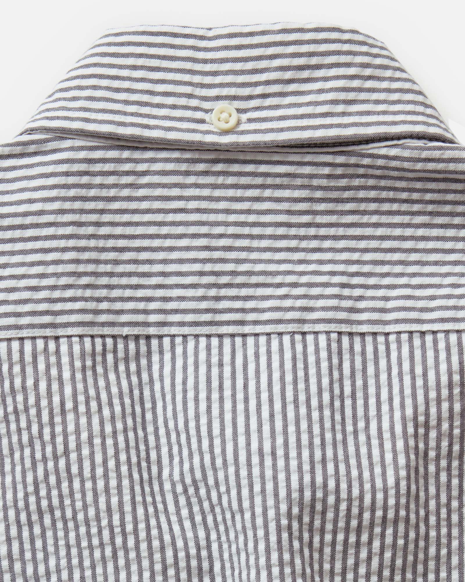 material shot of the back collar on The Jack in Navy Stripe Seersucker, Wovens by Taylor Stitch
