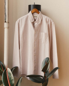 editorial image of The Jack in Sand Stripe Seersucker hanging, Wovens by Taylor Stitch