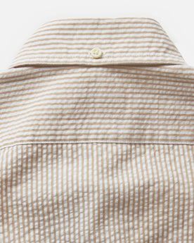 material shot of the back collar on The Jack in Sand Stripe Seersucker, Wovens by Taylor Stitch
