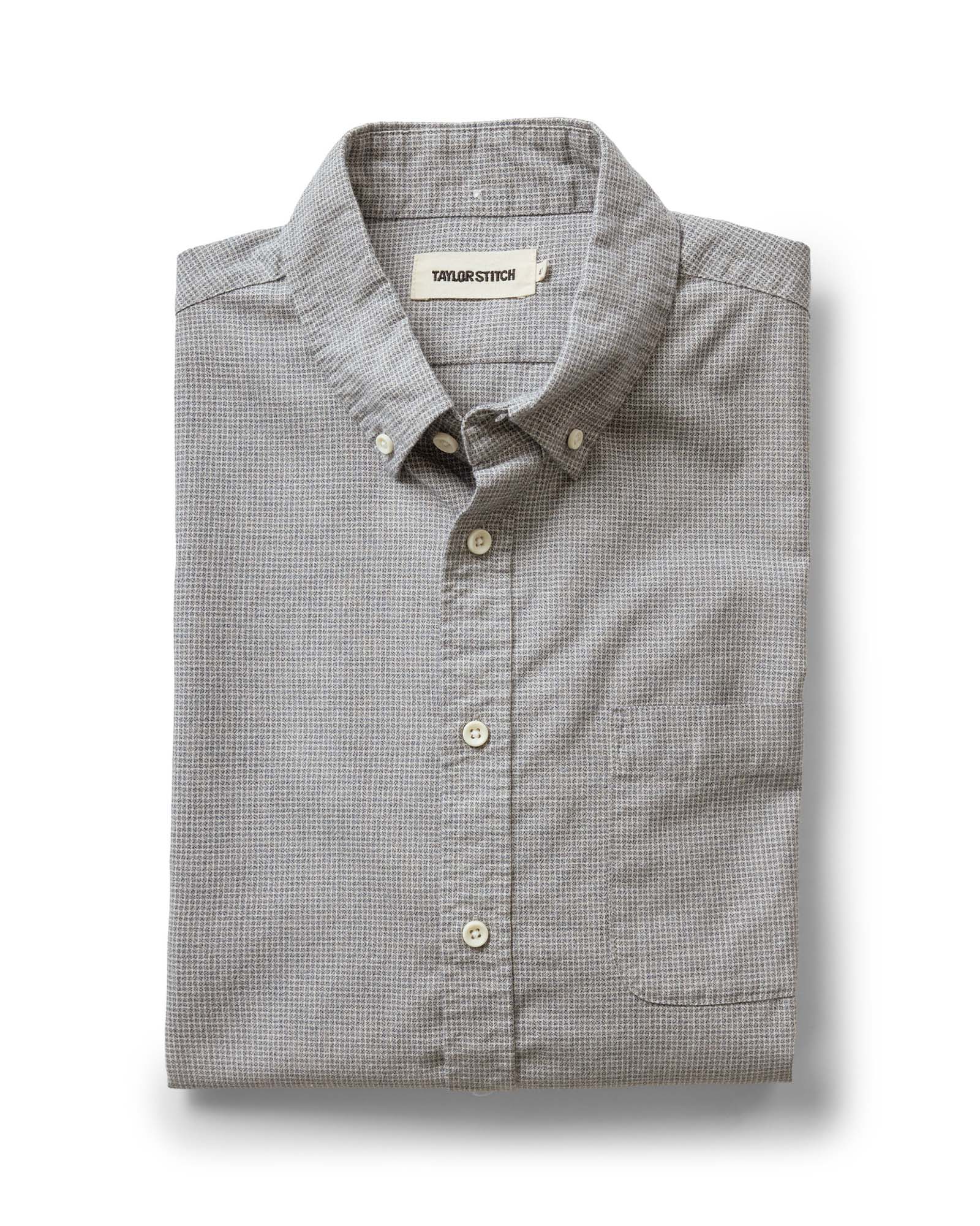 folded flatlay of The Jack in Steel Jaspe Check, Wovens by Taylor Stitch