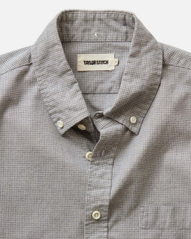 material shot of the collar on The Jack in Steel Jaspe Check, Wovens by Taylor Stitch